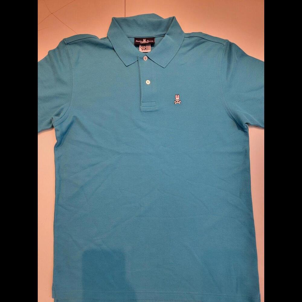 PSYCHO BUNNY MEN POLO PURE PIMA COTTON EMBROIDERED LOGO Teal